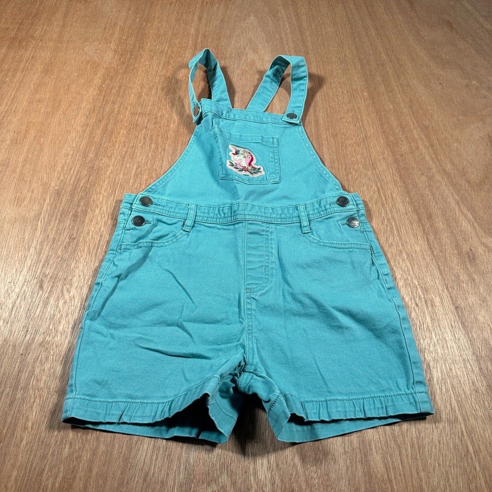 365kids Garanimals Overall Shorts Kids Size 10 Teal Unicorn Patch Cotton Twill